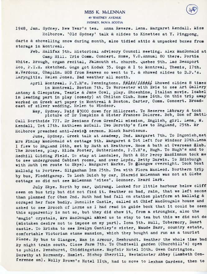 Katharine McLennan's Diary